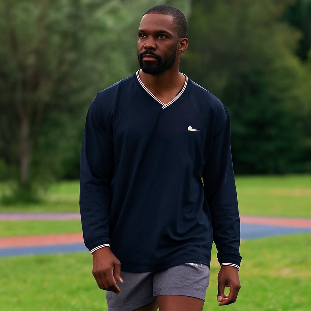 Nike Golf Men Navy XXL V-Neck Zip Pocket Pullover Long Sleeve Windbreaker Sporty